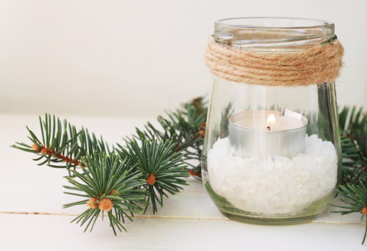 Winter time home candle natural decor